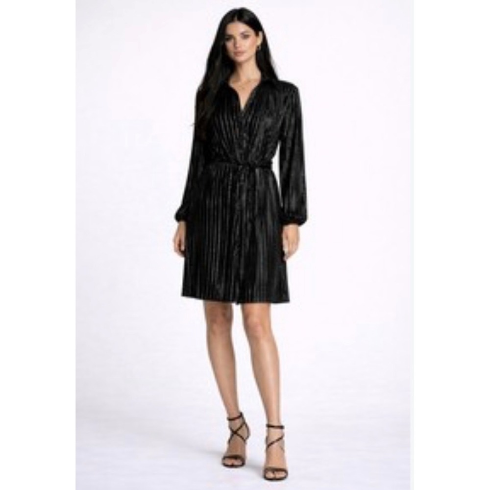 House of Harlow 1960 Women's Small Black Velvet Shirt Dress Belted NEW